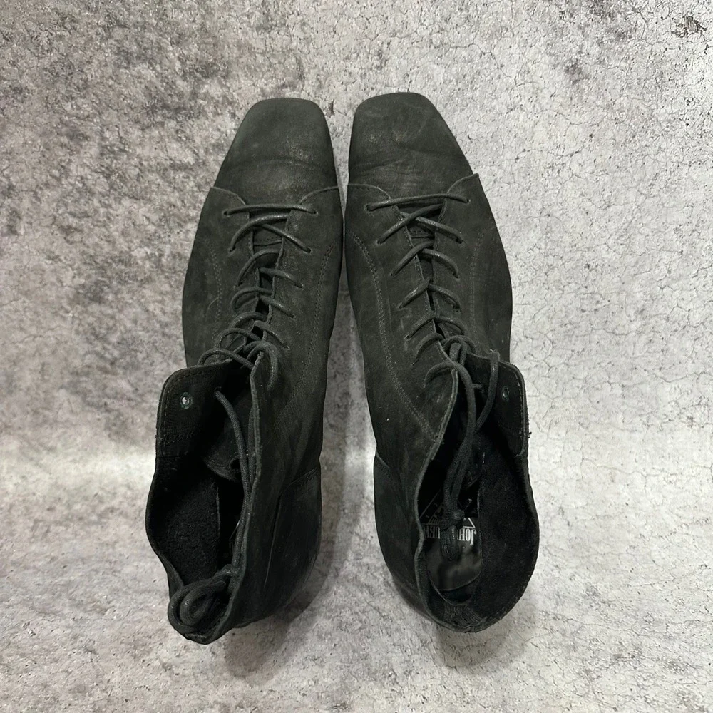 John Fluevog Henley Boots Mens 10 Black Suede Square Toe Lace Up Ankle Boots